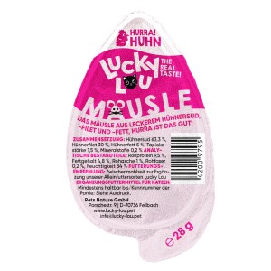 Lucky Lou Katzen-Trockenfutter Mäusle Huhn, 28g Packung. Ergänzungsfutter in Mausform.