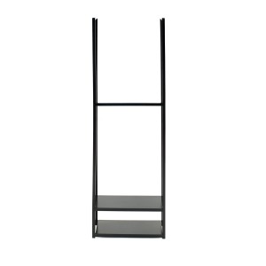 Schwarzes Westmann Kaminholzregal Porthos aus Stahl, 40x20x120 cm, mit zwei Ablageflächen.