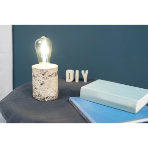 CREATE! by OBI DIY Birkenleuchte: Tischlampe aus Birkenholz mit Glühbirne im Retrolook.