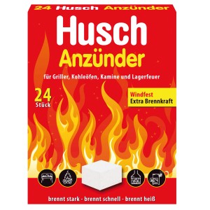 Husch Kohleanzünder, 24 Stück, für Grill, Ofen, Kamin und Lagerfeuer.