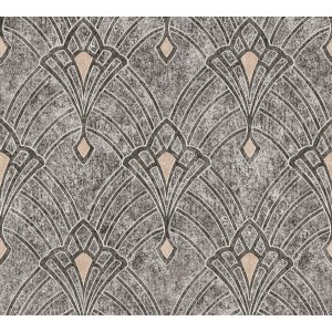 Vliestapete mit orientalischem Ornament in Schwarz und Grau. Dekorative Tapete mit Jugendstil-Muster.