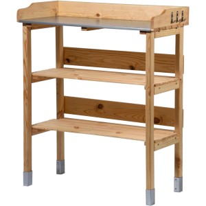 Dobar Pflanztisch aus Holz mit verzinkter Arbeitsfläche und zwei Ablageböden.