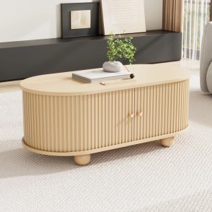 Merax Couchtisch Oval Mit Schiebetüren Stauraum Wohnzimmertisch Holzoptik