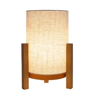 Näve LED-Tischleuchte Madita mit Leinen-Schirm und Holzfuß, dimmbar.