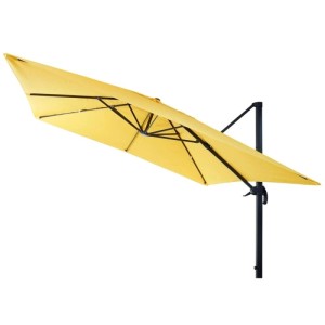 Gelber MCW Ampelschirm A96 3x3m mit Stahlständer. Sonnenschirm mit Kurbel.