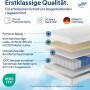 AM Latex-Taschenfederkernmatratze: Schnittbild zeigt 7-Zonen-Aufbau mit Latexschicht, 1000 Federn/2m² und Premium Bezug. Made in Germany.