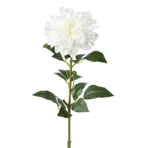 Cremefarbene Kunst-Dahlie, 59 cm, mit grünen Blättern. Dekorative Kunstpflanze für Vasen.