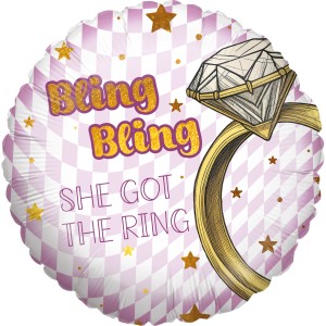 Rosa Folienballon mit Ring-Motiv für Bachelorette Party, Ø 45cm.