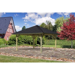 Karibu Pavillon Hedemark 1 Set kdi mit Schindeln Schwarz 359 cm x 359 cm x315 cm