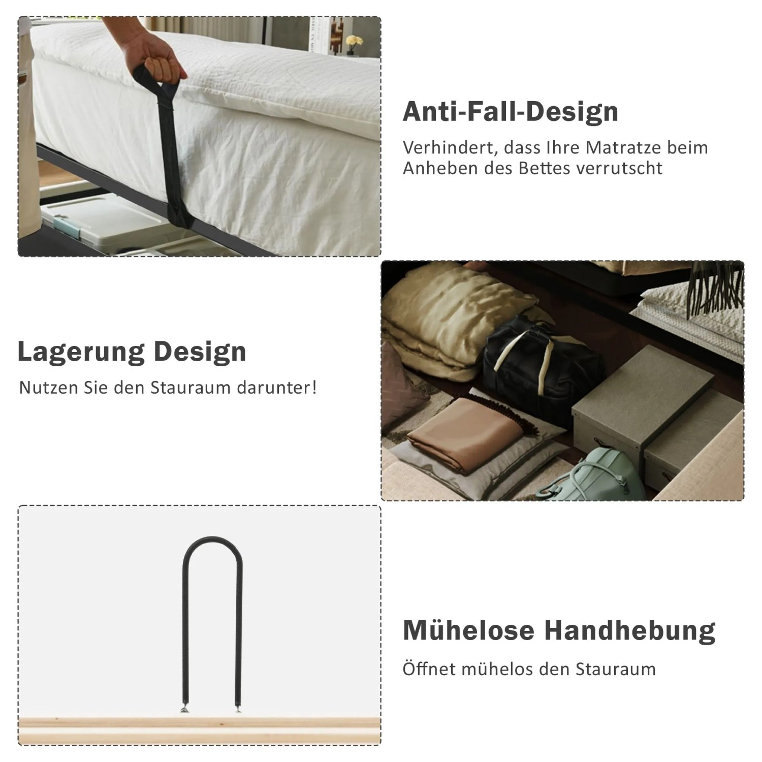okwish Polsterbett 180x200cm mit Stauraum Doppelbett Grau ohne Matratze_9