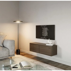 Selsey Framme TV-Hängeboard 100 cm in Walnuss-Holzoptik, wandmontiert, grifflos mit zwei Klappen im modernen Wohnzimmer.