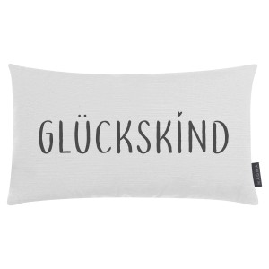 Weißes Dekokissen (30x50 cm) mit "Glückskind" Schriftzug von Magma.