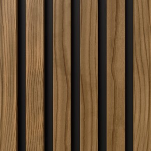 Musterpaneel Denpanels Nordic Outdoor Pro aus Thermoholz mit Steinwolle, Detailansicht.