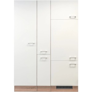 Flex-Well Küchenerweiterung Florida, 140 cm, Weiß/Sonoma Eiche Nachbildung. Vorratsschrank mit Kühlschrank.