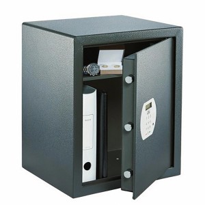 Burg Wächter Möbeltresor Pure-Safe PS 140 E, anthrazit, mit geöffneter Tür und elektronischem Schloss.