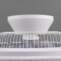 Weiße Trio LED-Deckenleuchte Visby mit Ventilator und Chrom-Details.