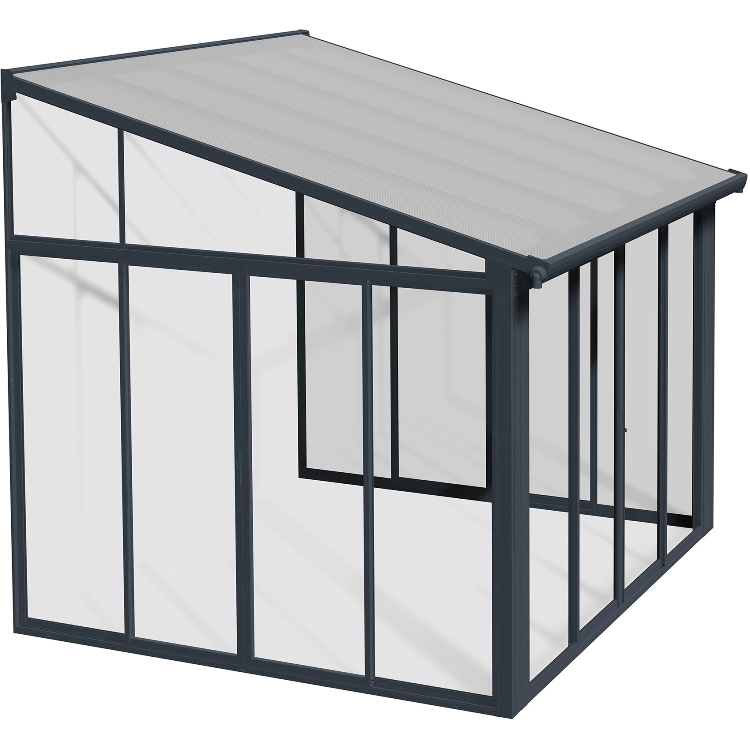 Palram Canopia Wintergarten SanRemo Anthrazit 3x3.05, Terrassenüberdachung mit Aluminiumrahmen und Polycarbonat-Dach.