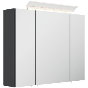 Posseik Spiegelschrank, 80 cm, Grafit, mit LED-Lampe und Glasböden.