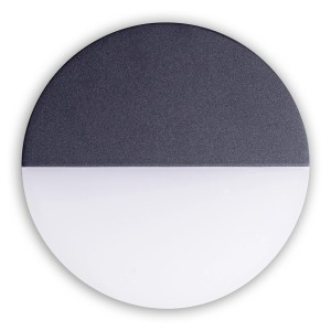 Runde LED-Außenwandleuchte Sobrio in Anthrazit und Weiß, 18 cm Durchmesser.