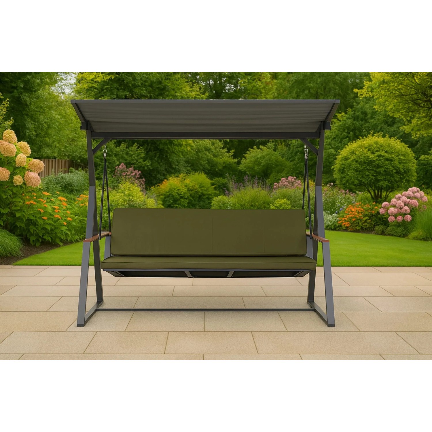 Grünes Kissen-Set für Hollywoodschaukel, 160x50x7cm, für 3-Sitzer Gartenschaukel.