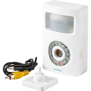 Bewegungsmelder mit Videokamera für Alarm-Kit PSTN, weiße Kameraüberwachung mit Kabel und Halterung.