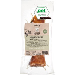 Primox Hunde-Snack Serrano Knochen, halbiert, im transparenten Beutel. Getrockneter Natursnack für Hunde.
