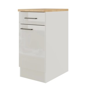 Flex-Well Unterschrank Lund, 40 cm, Lichtgrau/Rauchgrau, mit Schublade und Tür.