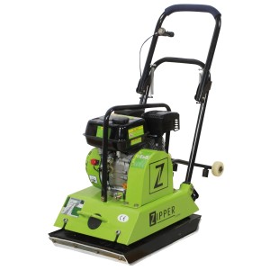 Zipper Rüttelplatte ZI-RPE90 mit Gummimatte und Fahrwerk, 90 kg, 4 kW für Bodenverdichtung.