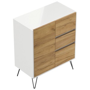 Posseik Sideboard Industrial K, weiß/Eiche, mit 3 Schubladen und 1 Tür, 80 cm breit.