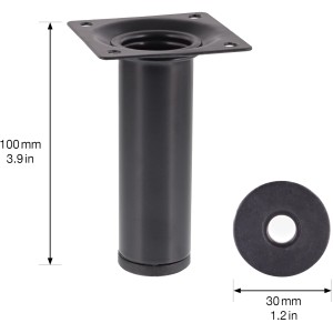 Schwarzes Wagner System Möbelbein Classic, 100 mm lang, Durchmesser 30 mm.