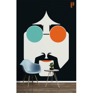 Fototapete mit John Lennon Motiv in Türkis, Orange, Schwarz und Weiß, 2,00 m x 2,70 m.