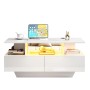 okwish Couchtisch mit LED 2 Schubladen Stauraum 90x55x41cm Hochglanz Weiß_9