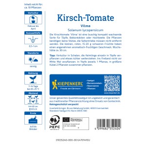 Samentüte Kiepenkerl Balkontomate Vilma, rote Früchte, ideal für Balkon und Terrasse.