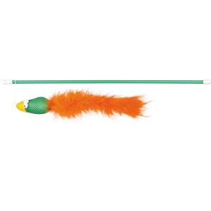 Trixie Spielangel mit Vogel und orangefarbenen Federn, Katzenspielzeug für interaktiven Spaß.