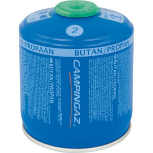 Campingaz CV 300+ Gaskartusche für Campingkocher, blau mit grünem Verschluss.
