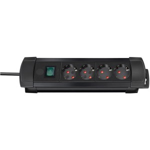 Brennenstuhl Premium-Line Steckdosenleiste, 4-fach, schwarz, mit Schalter und 1,8 m Kabel.