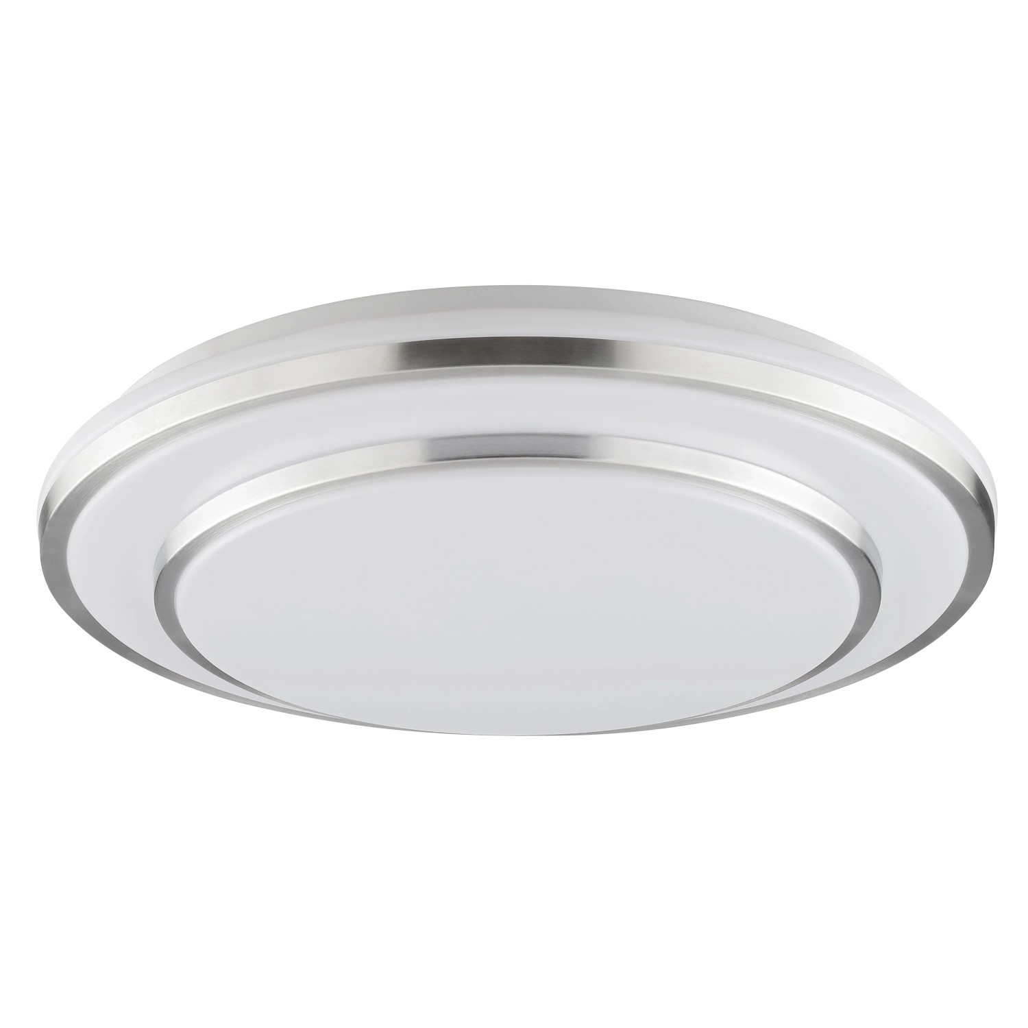 Moderne LED-Deckenleuchte Nivaro, silber-weiß, Ø 39 cm. Runde Form, Kunststoff und Metall.