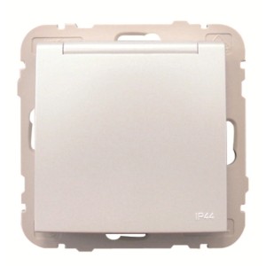 Weiße Logus Steckdose mit Klappdeckel, IP44 Schutz für Feuchträume.