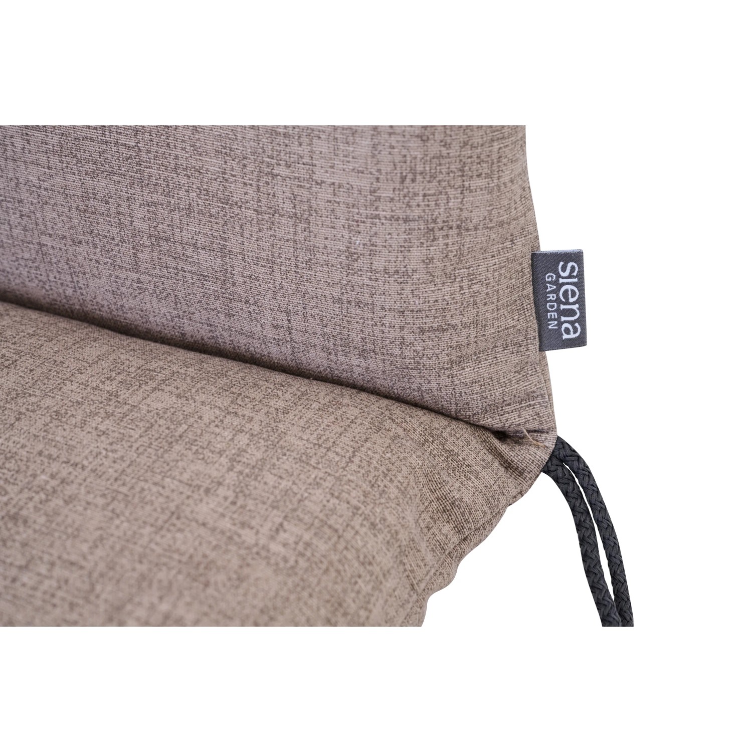 Siena Garden Sesselauflage Comfort, 110x48x7 cm, Taupe, Detailaufnahme mit Bindebändern.
