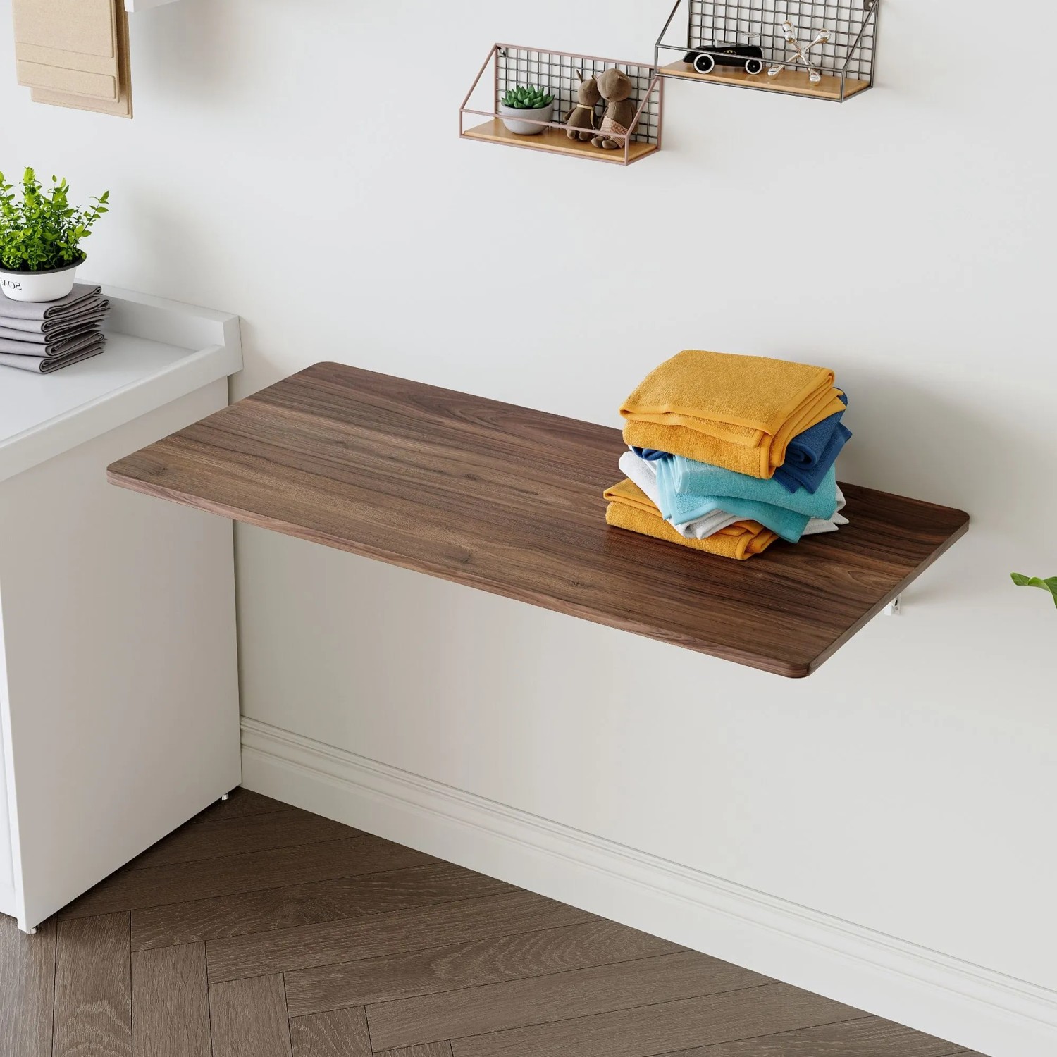 okwish Klapptisch mit MDF Wandmontage Küche Home Office 114x56x18cm Braun_2