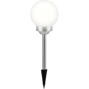 Weiße Solarleuchte Bojano mit Erdspieß, LED, Ø 15cm, RGB für Garten & Außenbereich.