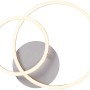 Moderne LED-Deckenleuchte Ivanka von Just Light mit zwei verschlungenen Ringen und runder, grauer Basis.