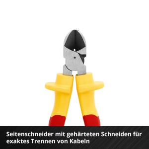 Einhell Werkzeug-Pad: Seitenschneider mit gelb-roten Griffen für Elektriker-Werkzeug-Set.