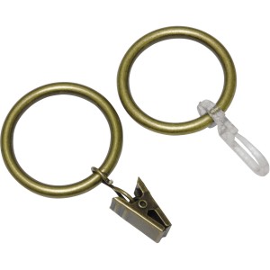 Gardinenringe Europa, 10er-Pack, Messing-Antik Optik, mit Klammer und Faltenlegehaken.