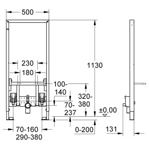 Grohe Rapid SL Bidet Element: Schema mit Maßangaben für die Installation.