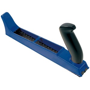 LUX Raspelhobel Comfort für Holzbearbeitung, blaue Kunststoffausführung mit schwarzem Griff.