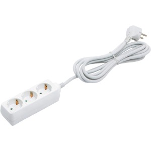 Weiße 3-fach Steckdosenleiste mit 3 m Kabel für den Innenbereich.