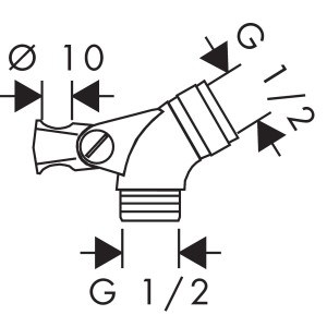 Technische Zeichnung: Hansgrohe Gelenkstück für Unica Brausestange, Chrom, G 1/2 Zoll.