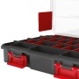 Qbrick Regular Compact Organizer Set 1, schwarze Aufbewahrungsbox mit roten Fächern und transparentem Deckel.