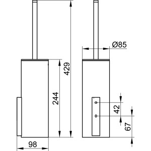 Technische Zeichnung: Keuco Edition 400 WC-Bürstengarnitur, verchromt, mit Maßen.